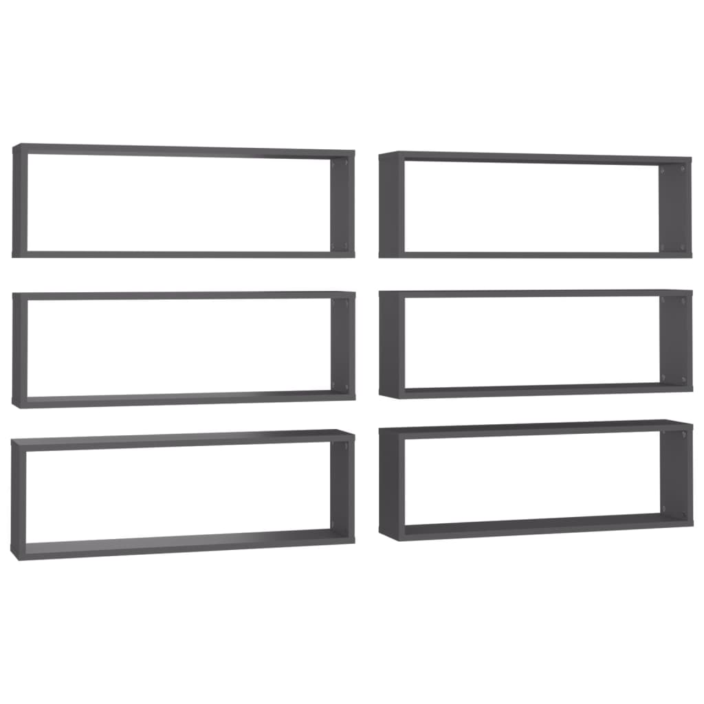 Mensole Parete a Cubo 6pz Grigie 80x15x26,5cm Legno Multistrato