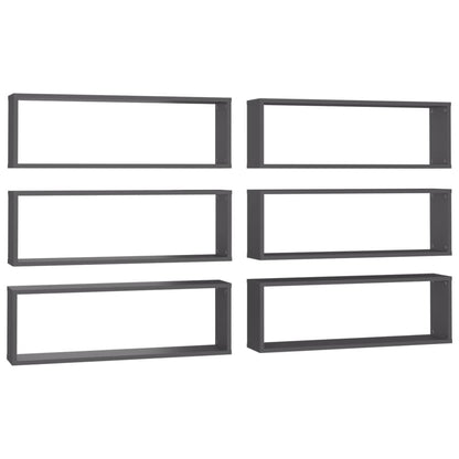Mensole Parete a Cubo 6pz Grigie 80x15x26,5cm Legno Multistrato