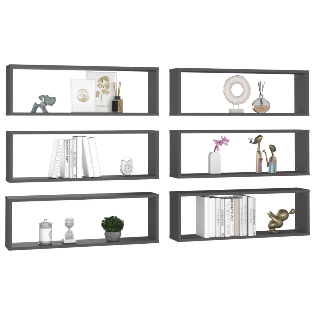Mensole Parete a Cubo 6pz Grigie 80x15x26,5cm Legno Multistrato