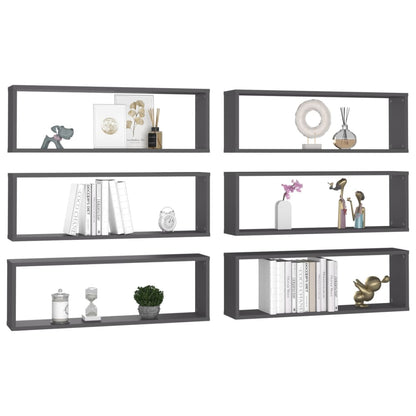 Mensole Parete a Cubo 6pz Grigie 80x15x26,5cm Legno Multistrato