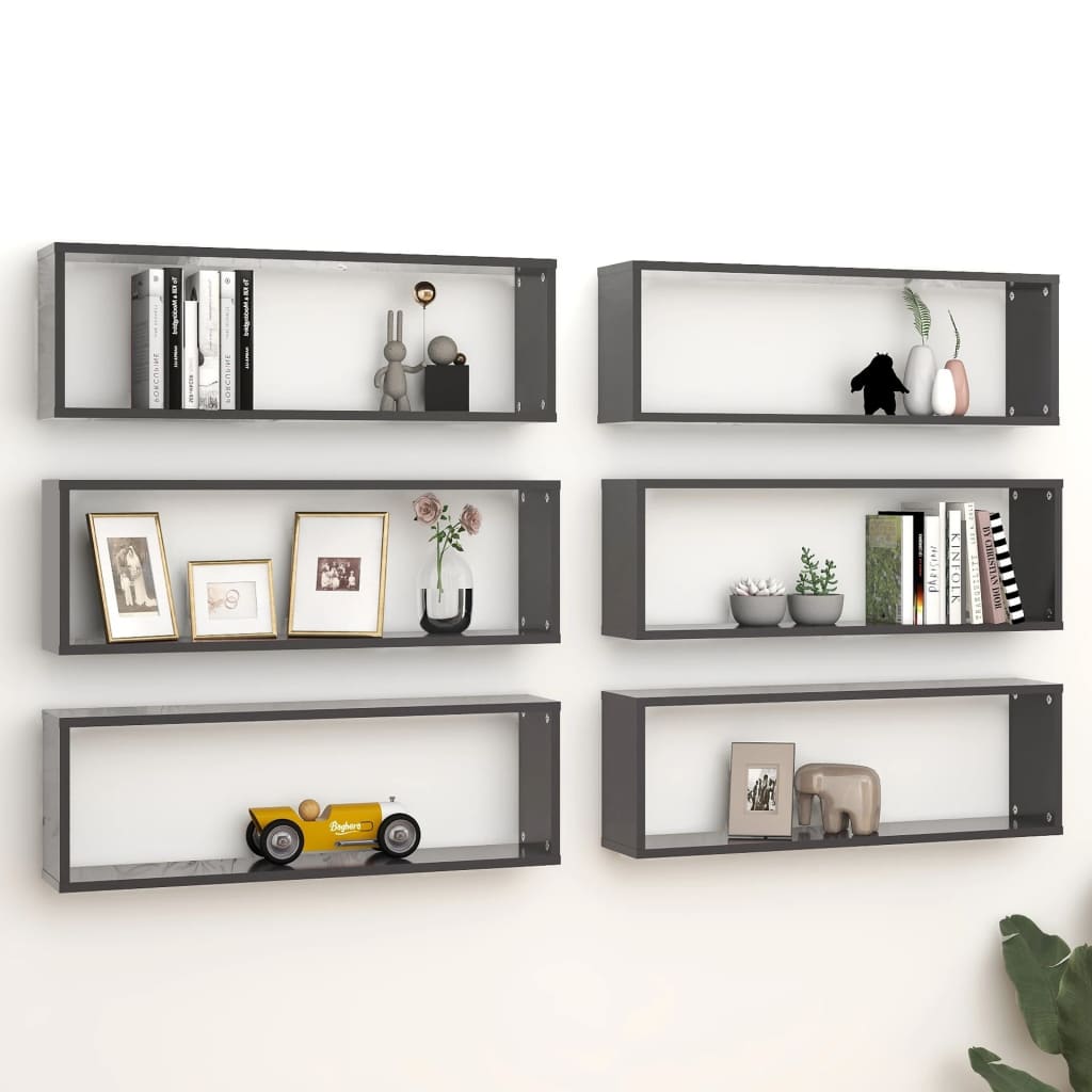 Mensole Parete a Cubo 6pz Grigie 80x15x26,5cm Legno Multistrato