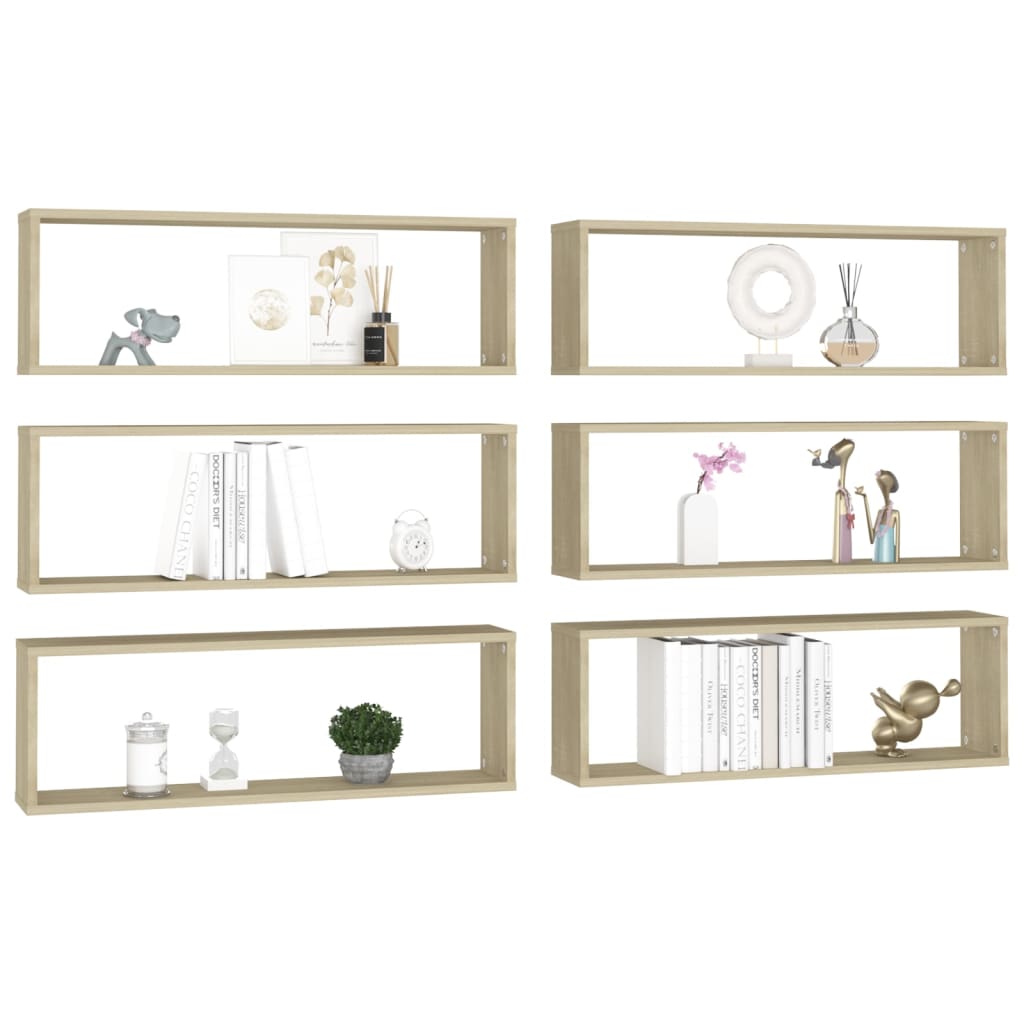Mensole Parete Cubo 6pz Rovere Sonoma 80x15x26,5cm Multistrato