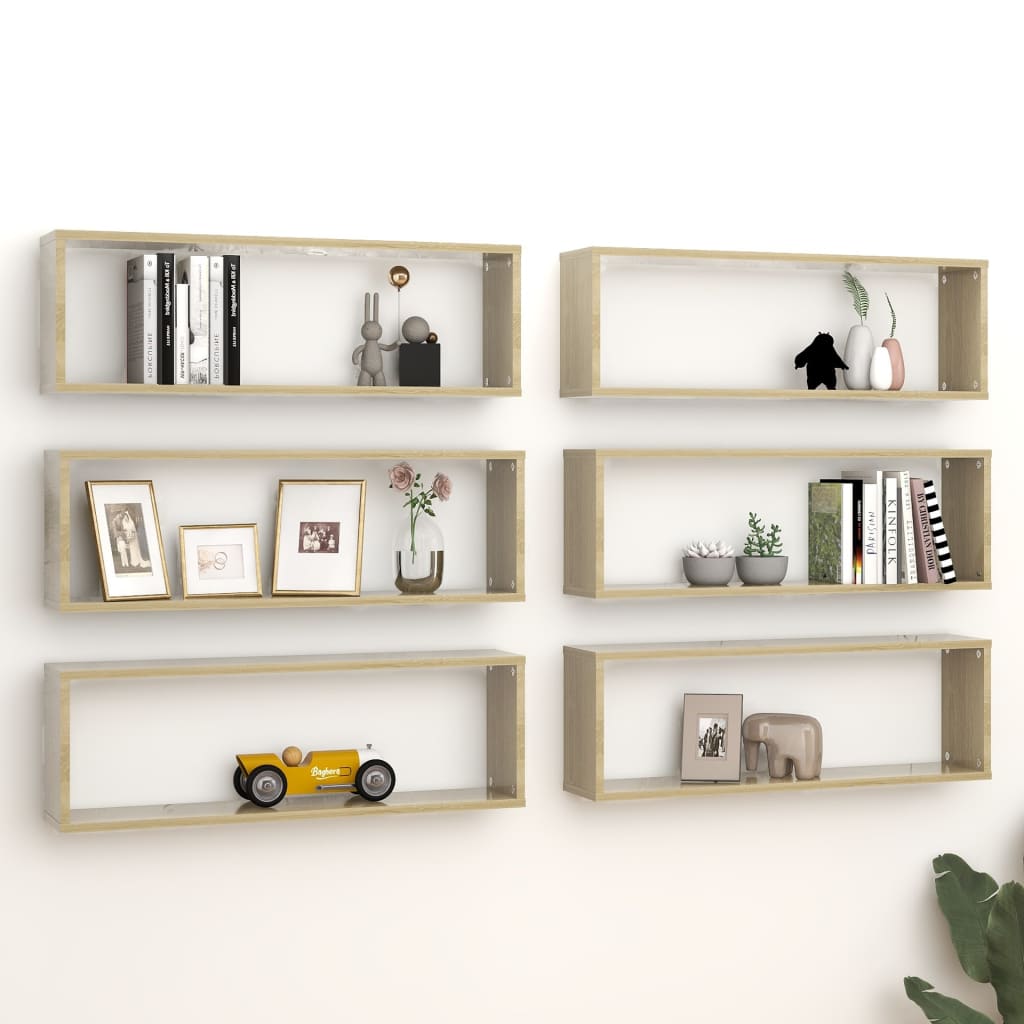 Mensole Parete Cubo 6pz Rovere Sonoma 80x15x26,5cm Multistrato