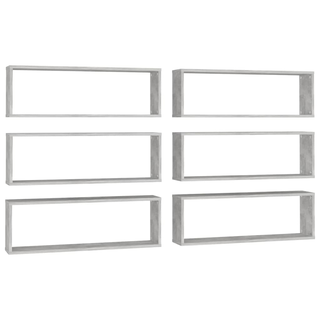 Mensole Parete Cubo 6pz Grigio Cemento 80x15x26,5cm Multistrato
