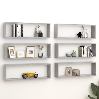 Mensole Parete Cubo 6pz Grigio Cemento 80x15x26,5cm Multistrato