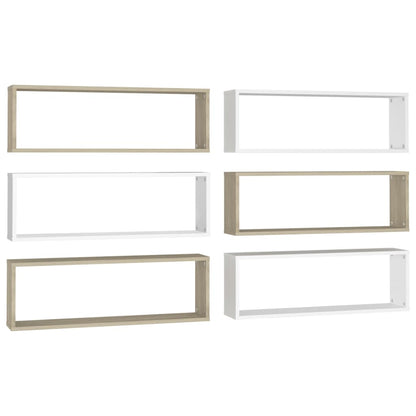 Mensole Cubo 6pz Bianco Rovere Sonoma 80x15x26,5cm Multistrato