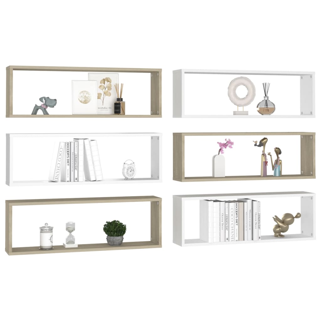 Mensole Cubo 6pz Bianco Rovere Sonoma 80x15x26,5cm Multistrato