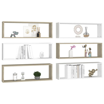Mensole Cubo 6pz Bianco Rovere Sonoma 80x15x26,5cm Multistrato