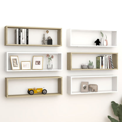 Mensole Cubo 6pz Bianco Rovere Sonoma 80x15x26,5cm Multistrato