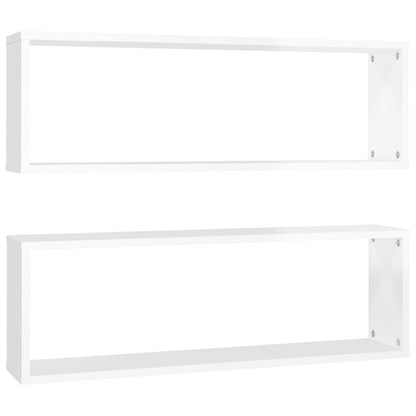 Mensole Parete Cubo 2pz Bianco Lucido 80x15x26,5cm Multistrato