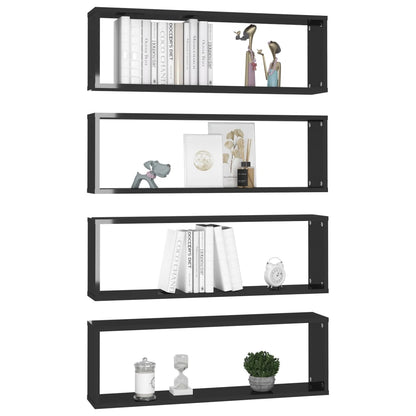 Mensole Parete a Cubo 4pz Nero Lucido 80x15x26,5cm Multistrato