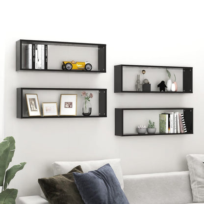 Mensole Parete a Cubo 4pz Nero Lucido 80x15x26,5cm Multistrato