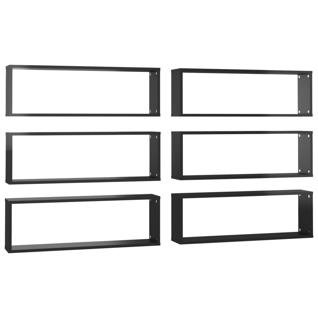 Mensole Parete a Cubo 6pz Nero Lucido 80x15x26,5cm Multistrato