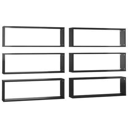 Mensole Parete a Cubo 6pz Nero Lucido 80x15x26,5cm Multistrato