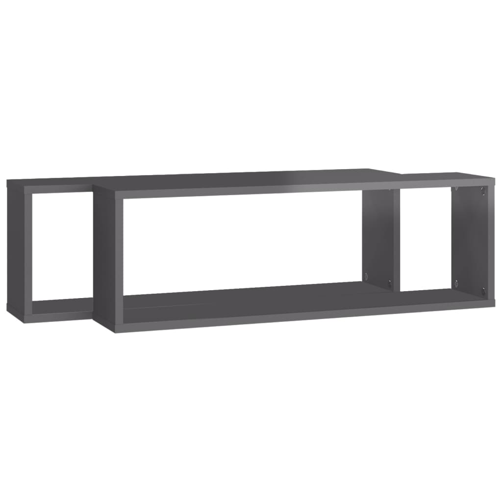 Mensole Parete Cubo 2pz Grigio Lucido 80x15x26,5cm Multistrato