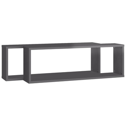 Mensole Parete Cubo 2pz Grigio Lucido 80x15x26,5cm Multistrato