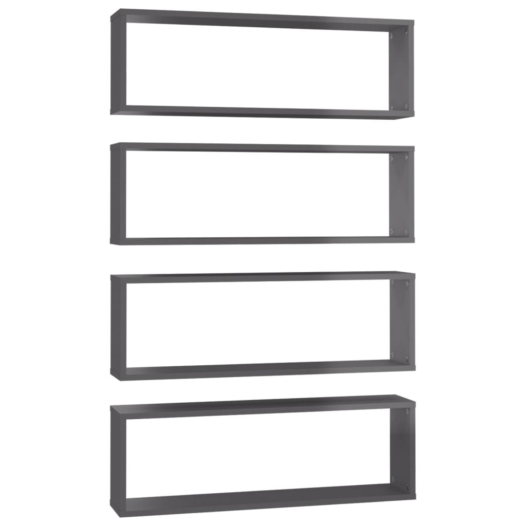 Mensole Parete Cubo 4pz Grigio Lucido 80x15x26,5cm Multistrato