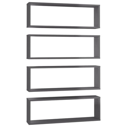 Mensole Parete Cubo 4pz Grigio Lucido 80x15x26,5cm Multistrato
