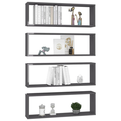 Mensole Parete Cubo 4pz Grigio Lucido 80x15x26,5cm Multistrato