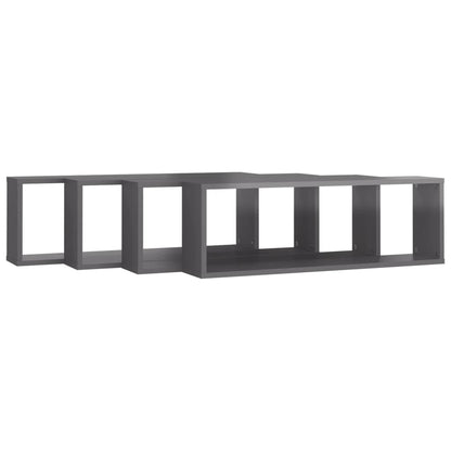 Mensole Parete Cubo 4pz Grigio Lucido 80x15x26,5cm Multistrato
