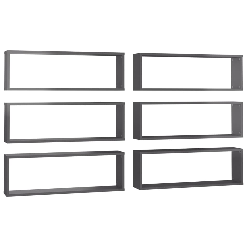 Mensole Parete Cubo 6pz Grigio Lucido 80x15x26,5cm Multistrato