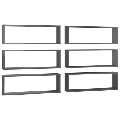 Mensole Parete Cubo 6pz Grigio Lucido 80x15x26,5cm Multistrato