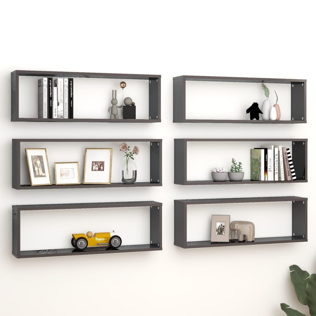 Mensole Parete Cubo 6pz Grigio Lucido 80x15x26,5cm Multistrato