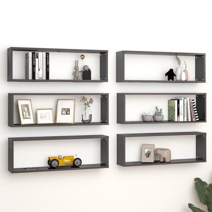 Mensole Parete Cubo 6pz Grigio Lucido 80x15x26,5cm Multistrato