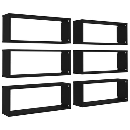 Mensole Parete a Cubo 6pz Nere 60x15x23 cm Legno Multistrato