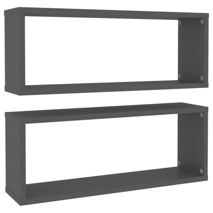 Mensole Parete a Cubo 2pz Grigie 60x15x23 cm Legno Multistrato