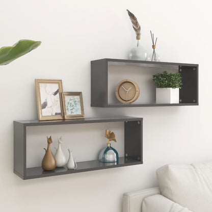 Mensole Parete a Cubo 2pz Grigie 60x15x23 cm Legno Multistrato