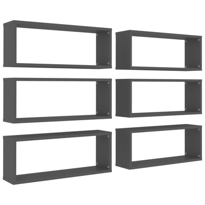 Mensole Parete a Cubo 6pz Grigie 60x15x23 cm Legno Multistrato
