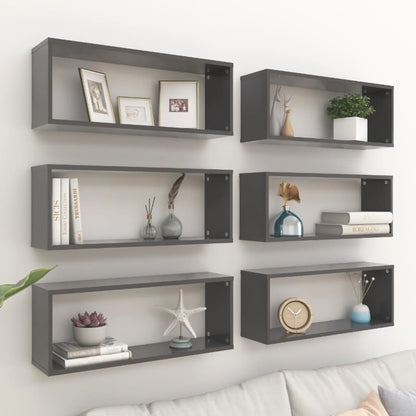 Mensole Parete a Cubo 6pz Grigie 60x15x23 cm Legno Multistrato