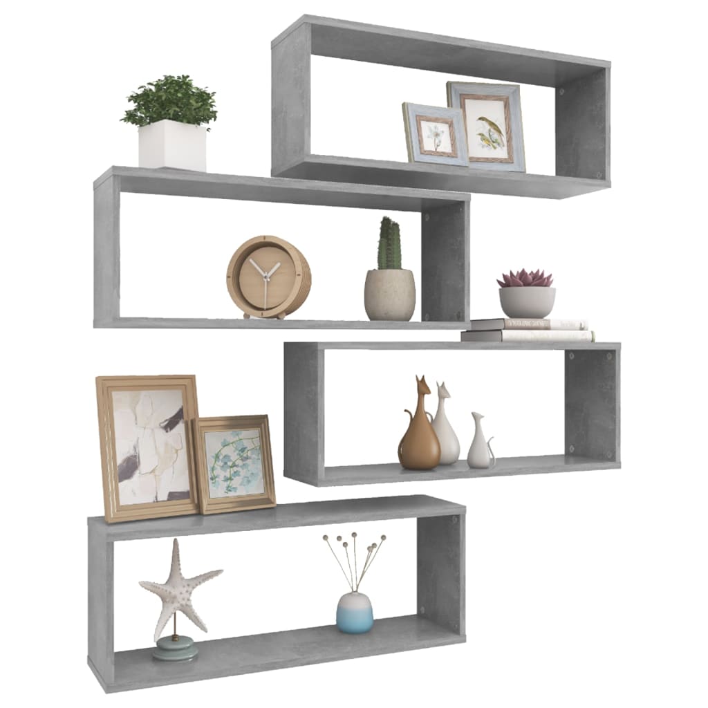 Mensole Parete a Cubo 4pz Grigio Cemento 60x15x23cm Multistrato