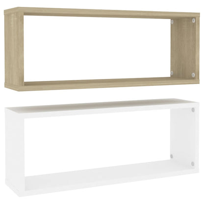 Mensole a Cubo 2pz Bianco Rovere Sonoma 60x15x23 cm Multistrato