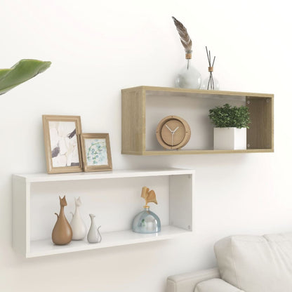 Mensole a Cubo 2pz Bianco Rovere Sonoma 60x15x23 cm Multistrato