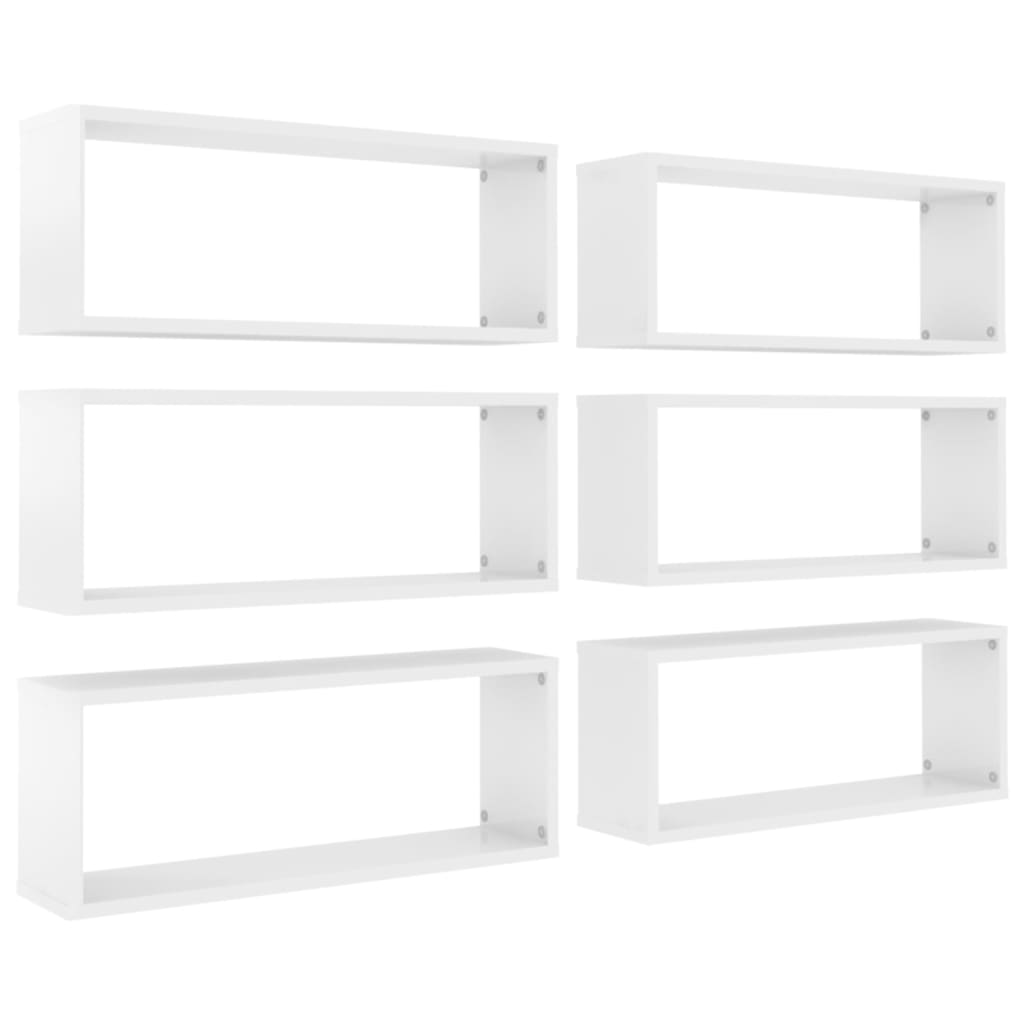 Mensole Parete a Cubo 6pz Bianco Lucido 60x15x23cm Multistrato