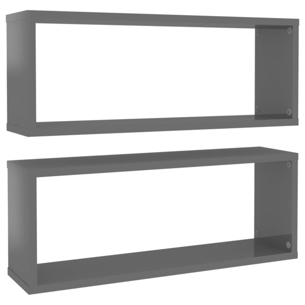 Mensole Parete a Cubo 2pz Grigio Lucido 60x15x23 cm Multistrato
