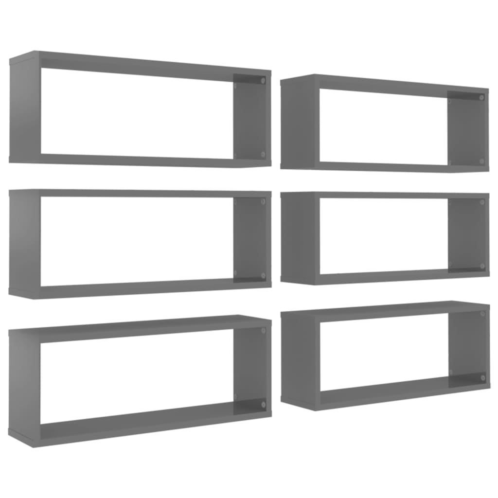 Mensole Parete a Cubo 6pz Grigio Lucido 60x15x23 cm Multistrato