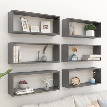 Mensole Parete a Cubo 6pz Grigio Lucido 60x15x23 cm Multistrato