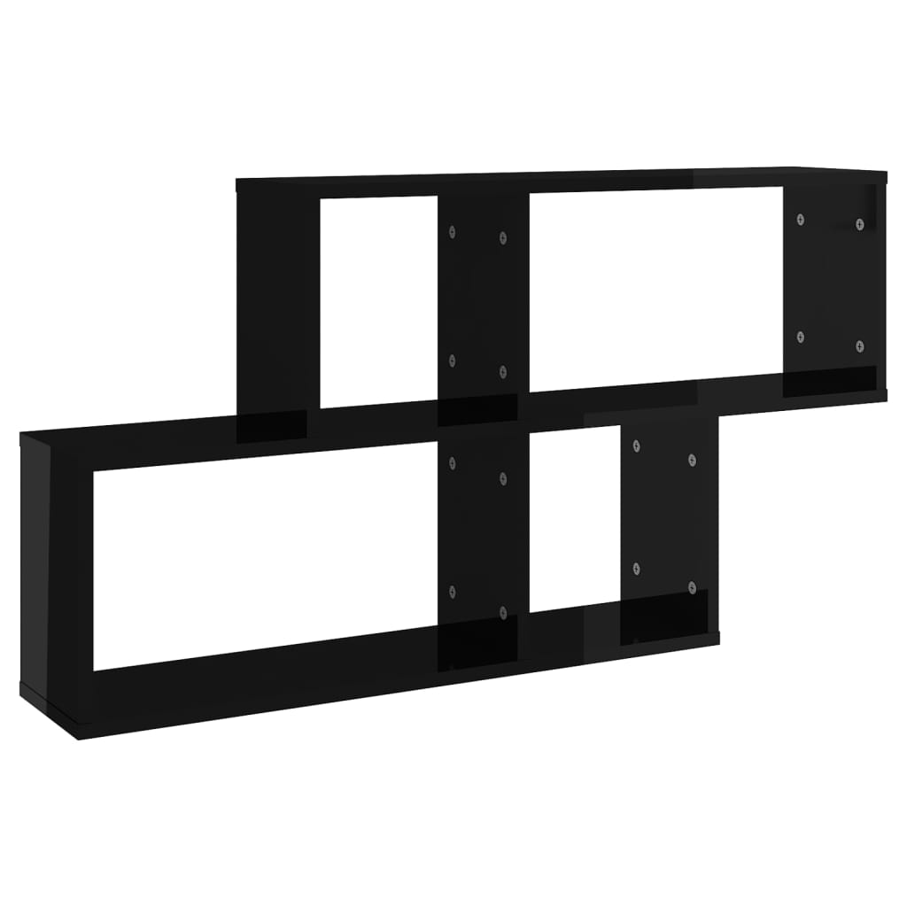 Scaffale a Parete Nero Lucido 100x18x53 cm Legno Multistrato