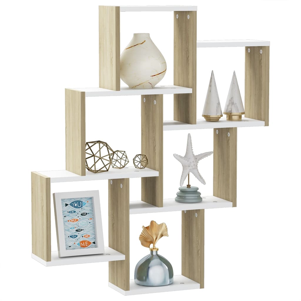 Mensola Parete Cubo Bianco Rovere Sonoma 78x15x93cm Multistrato