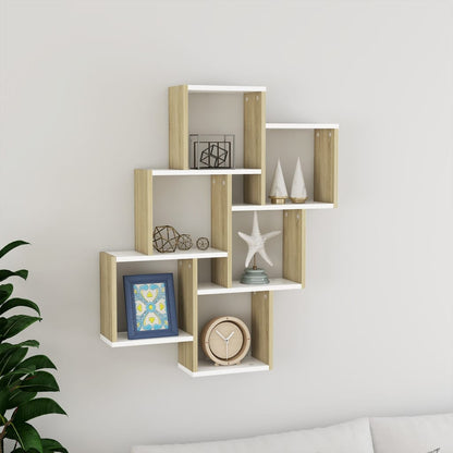 Mensola Parete Cubo Bianco Rovere Sonoma 78x15x93cm Multistrato