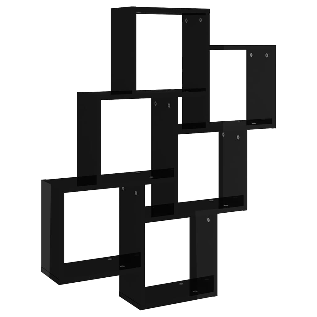 Mensola Parete a Cubo Nero Lucido 78x15x93 cm Legno Multistrato