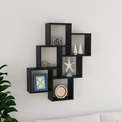 Mensola Parete a Cubo Nero Lucido 78x15x93 cm Legno Multistrato