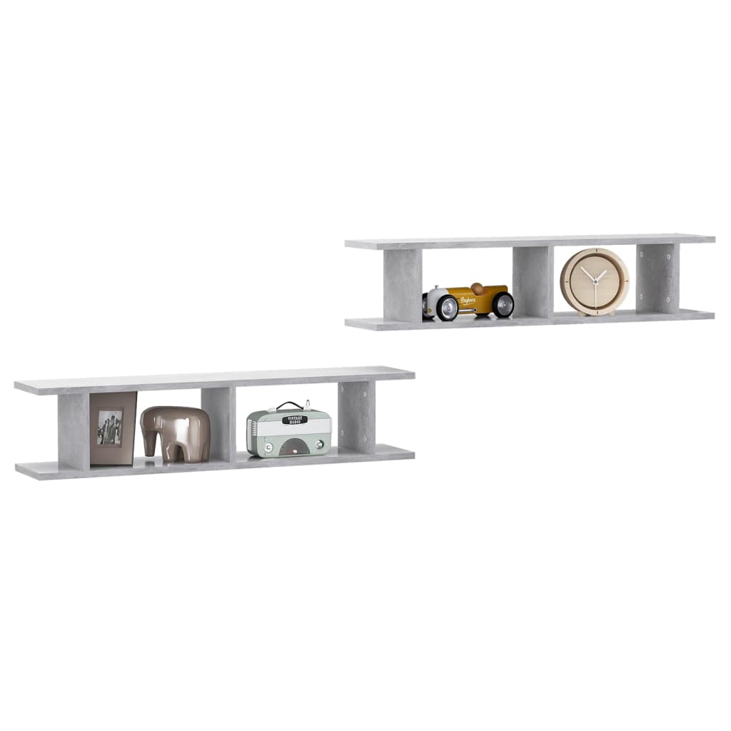 Mensole Parete 2pz Grigio Cemento 90x18x20 cm Legno Multistrato