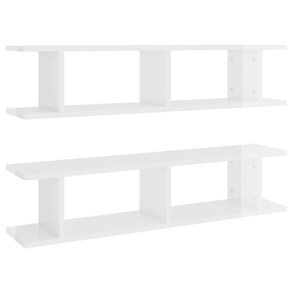Mensole a Parete 2pz Bianco Lucido 90x18x20cm Legno Multistrato