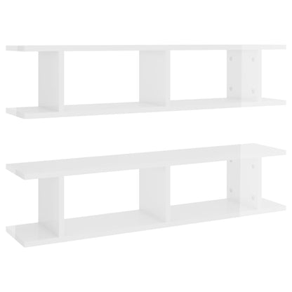 Mensole a Parete 2pz Bianco Lucido 90x18x20cm Legno Multistrato