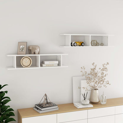 Mensole a Parete 2pz Bianco Lucido 90x18x20cm Legno Multistrato