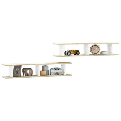 Mensole Parete 2pz Bianco Sonoma 105x18x20cm Legno Multistrato